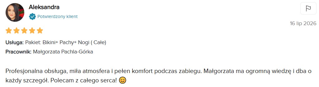 Opinia klientki Aleksandry z Booksy